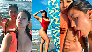 Lesbianas dandose lengua en una moto acuática en el mar 🌊