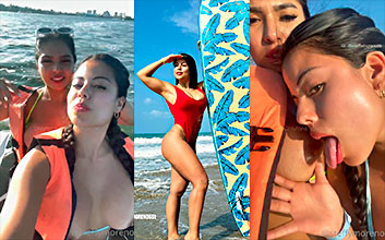 Lesbianas dandose lengua en una moto acuática en el mar 🌊